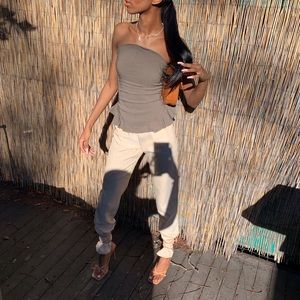 Khaki Woven Frill Hem Bandeau